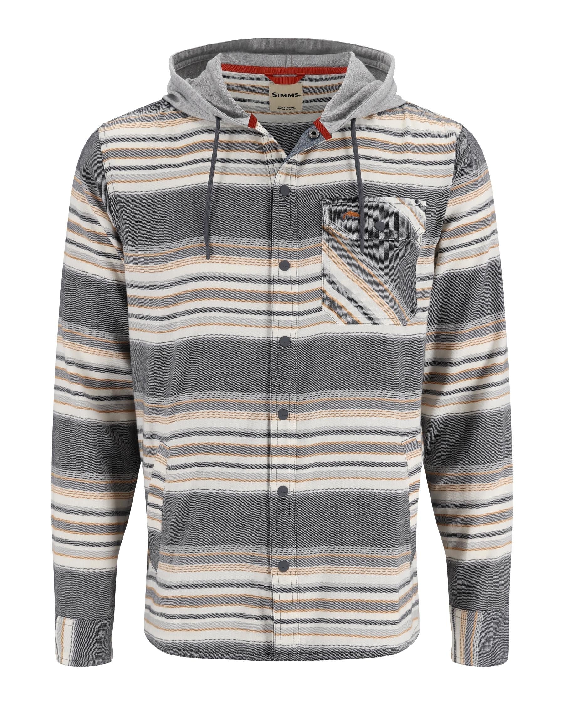 Simms Santee Flannel Hoody- Black/Slate Blanket Stripe